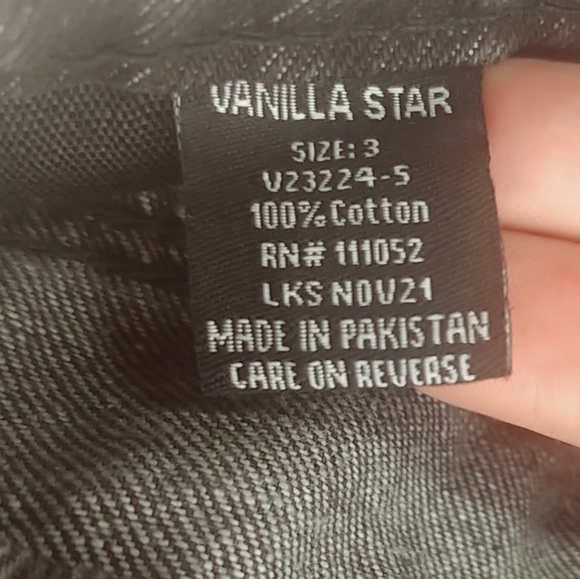 Vanilla Star 90s Straight Jean Women 3/26 Black Distressed Button Fly - Picture 5 of 8